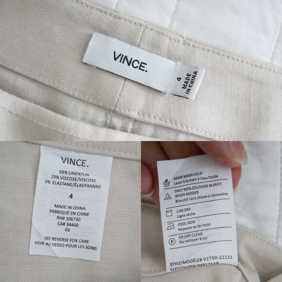 Vince Size 4 Linen Blend Patchwork Cargo Jogger Pants Cream Zipper Front - Picture 4 of 12